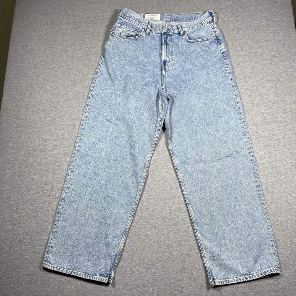 H&M Jeans Mens 32x32 Blue Acid Wash Baggy Wide-Leg Relaxed Skater Y2K NWT